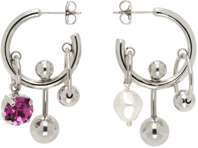 Justine Clenquet Silver & Pink Andrew Earrings In Fuchsia