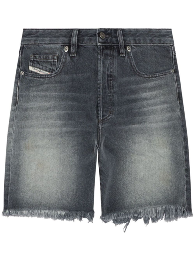 Diesel Frayed-hem Denim Shorts In Black