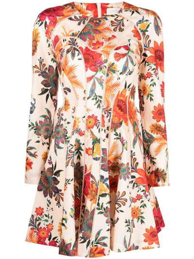 Zimmermann Ginger Floral-print Flared Minidress In Neutrals