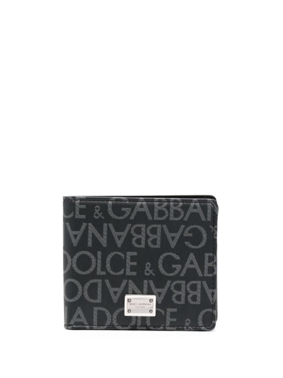 Dolce & Gabbana Logo-jacquard Bi-fold Wallet In Grey