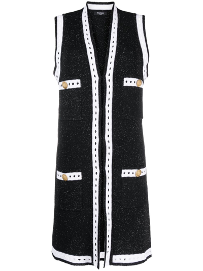 Balmain Maxy Cardigan Knit Lurex Mb In Nero