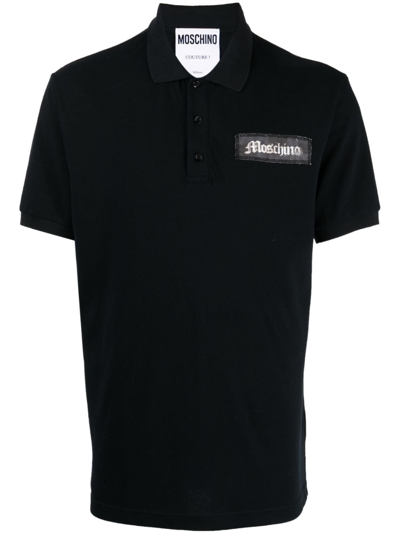 Moschino Logo-patch Short-sleeve Cotton Polo Shirt In Black