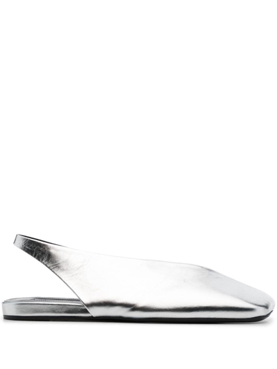 Jil Sander Square-toe Metallic Ballerina Shoes In Silber