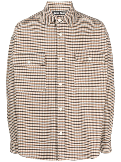 Palm Angels Plaid-checked Button-up Shirt In Braun