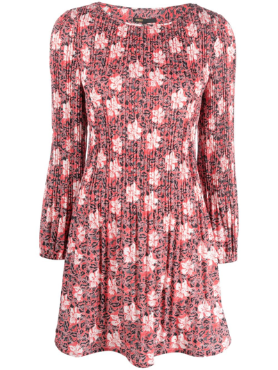 Maje Floral-print Pleated Minidress In Red