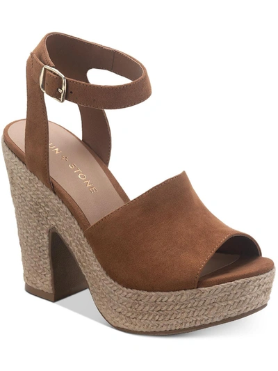 SUN + STONE FEY WOMENS FAUX SUEDE ANKLE STRAP HEELS