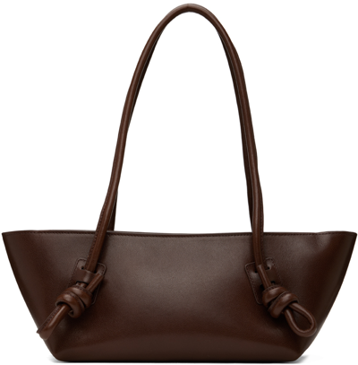 Hereu Fleca Knot Leather Shoulder Bag In Dark Brown