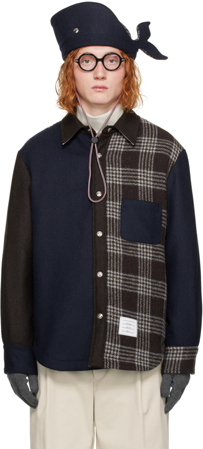 Thom Browne Brown & Navy Glen Check Jacket In 205 Dark Brown