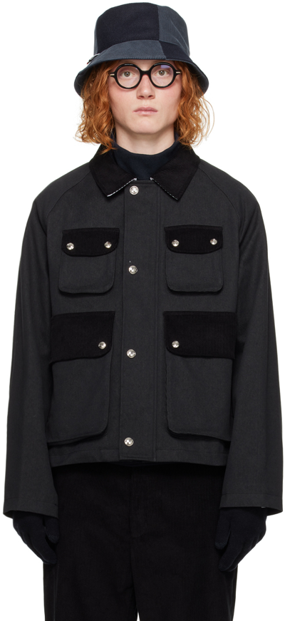 Thom Browne Cropped Relaxed Field Jacket Top Applied Pockets In Black