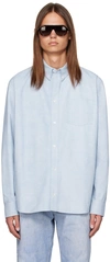 Bottega Veneta Blue Printed Leather Shirt In Blue