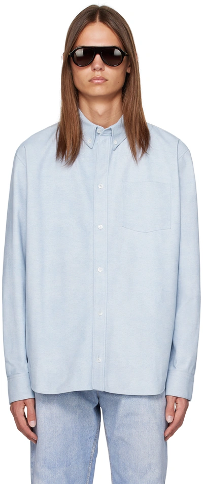 Bottega Veneta Striped Leather Shirt In 4132-light Blue