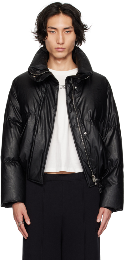 Mm6 Maison Margiela Black Quilted Faux-leather Down Jacket In 900 Black
