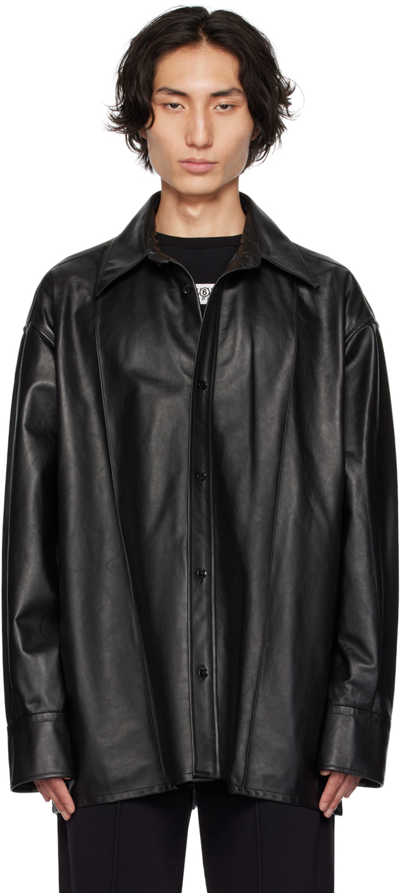 Mm6 Maison Margiela Black Pinched Seams Leather Jacket In 900 Black