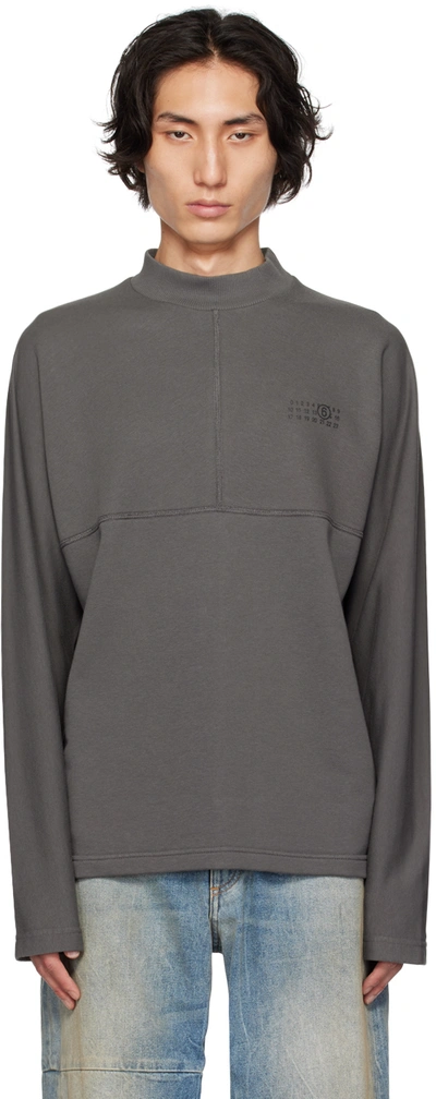 Mm6 Maison Margiela Logo-print High-neck Sweatshirt In Grey