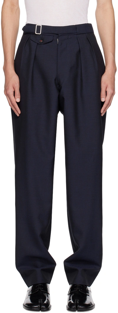 Maison Margiela Navy Pleated Trousers In 524 Navy