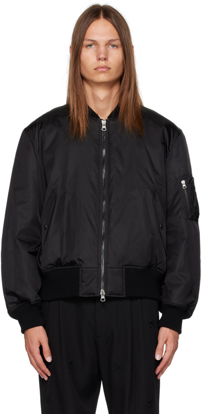 Burberry Chequered Crest Bomber Jacket In Black