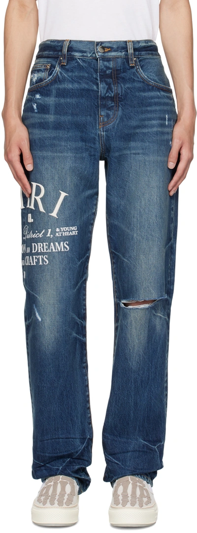 Amiri Indigo Embroidered Jeans In River Indigo