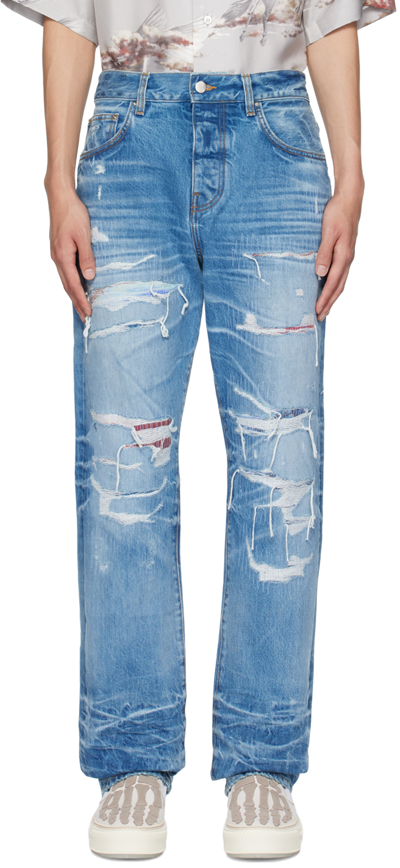 Amiri Blue Distressed Jeans In Faded Indigo