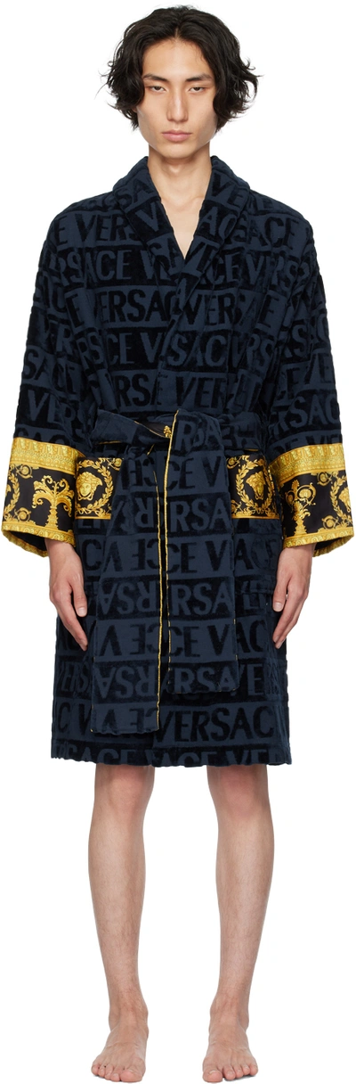 Versace Navy 'i Heart Baroque' Bathrobe In Z4002