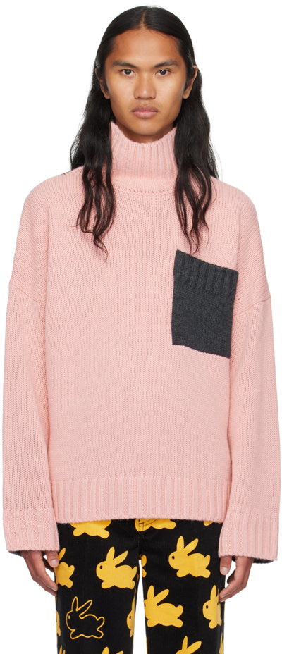 JW ANDERSON PINK & GRAY PATCH POCKET TURTLENECK