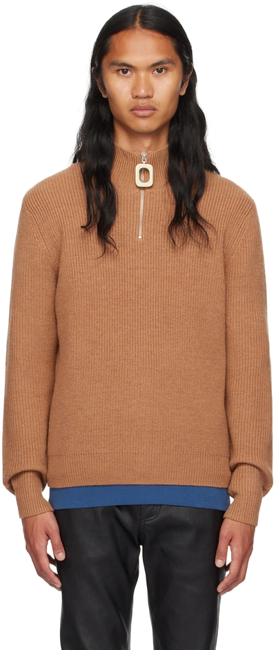 Jw Anderson Half-zip Pullover Jumper In Brown