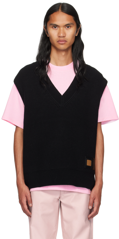 Jw Anderson Sim Card V-neck Merino Vest In Black