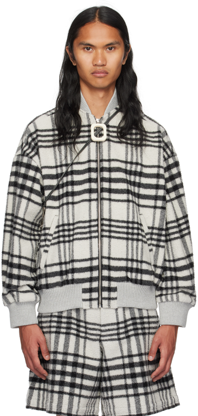 Jw Anderson Check-print Bomber Jacket In White