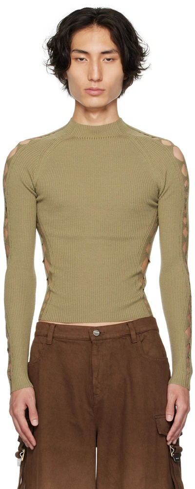 Dion Lee Khaki Snake Diamond Sweater In Sage