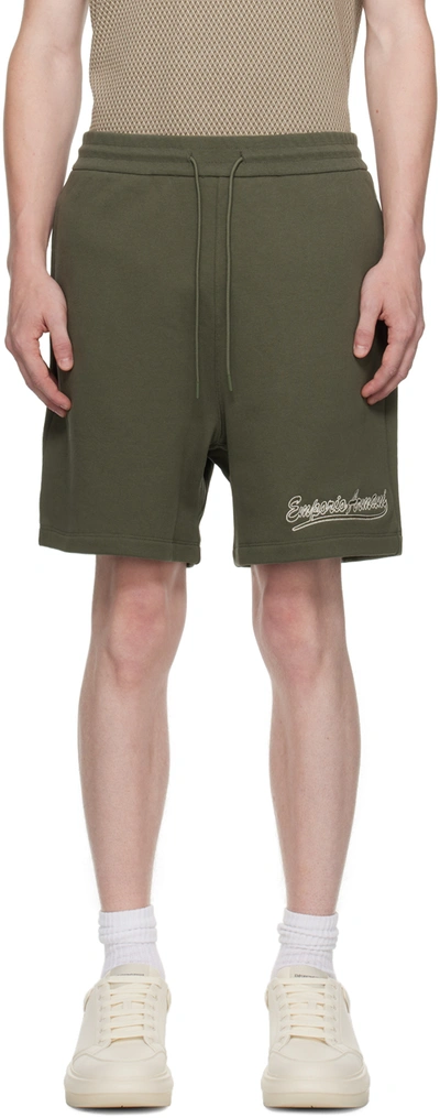 Emporio Armani Green Embroidered Shorts In Scarabeo