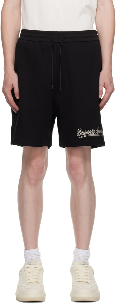 Emporio Armani Black Embroidered Shorts In Nero