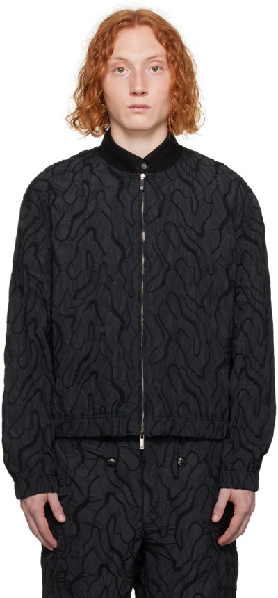 Emporio Armani Black Embroidered Bomber Jacket In Nero