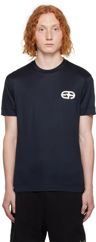 Emporio Armani Navy Embroidered T-shirt In Blu Navy