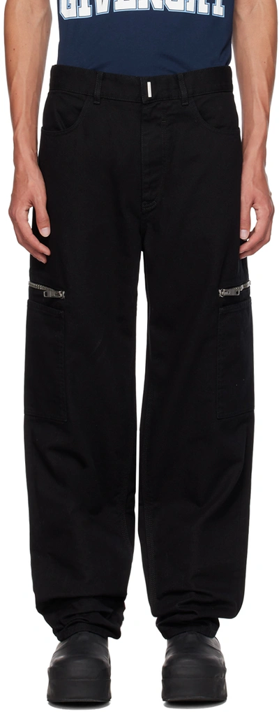 Givenchy Black Jacquard Cargo Pants In 001-black