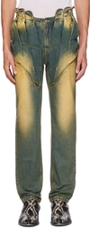 Juntae Kim Blue Gathered Corset Jeans In Washed Green