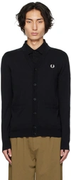 FRED PERRY BLACK EMBROIDERED CARDIGAN