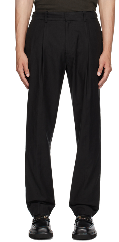 Vince Black Pleated Trousers In Soft Black-002sbl