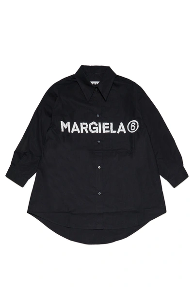 Mm6 Maison Margiela Kids' Mm6d80u Dress Maison Margiela A-shape Poplin Shirt Dress With Logo In Black