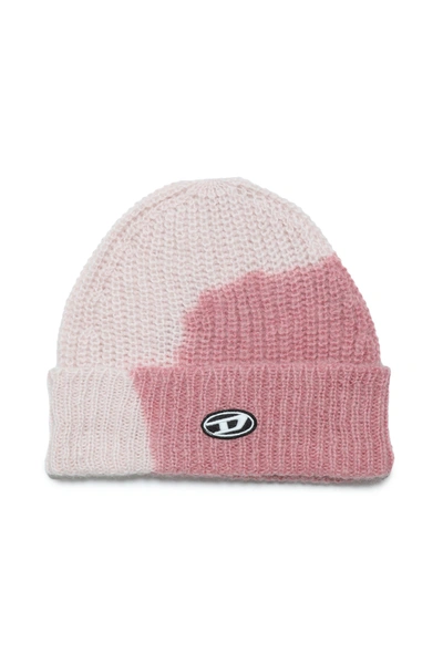 Diesel Logo-patch Ribbed-knit Beanie In Pink