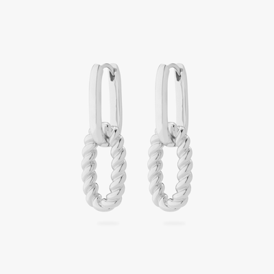 Studs Twisted Oval Charm Hoop In Silver