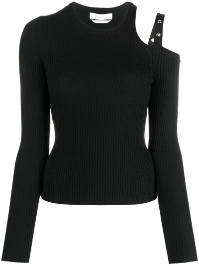 Blumarine Eyelet-embellished Ribbed Sweatshirt In Black