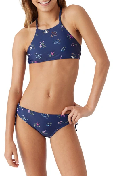 O'neill Kids' Garden Floral Racerback Two-piece Swimsuit In Medieval Blue