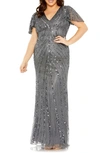 FABULOUSS BY MAC DUGGAL EMBELLISHED FLUTTER SLEEVE GOWN