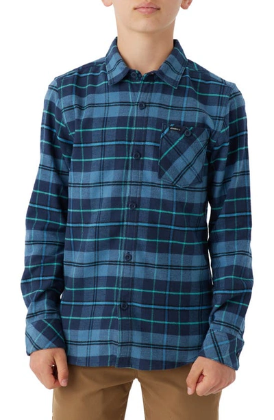 O'neill Kids' Redmond Plaid Stretch Flannel Button-up Shirt In Storm Blue