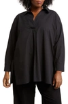 Eileen Fisher Johnny Collar Organic Cotton Tunic In Black