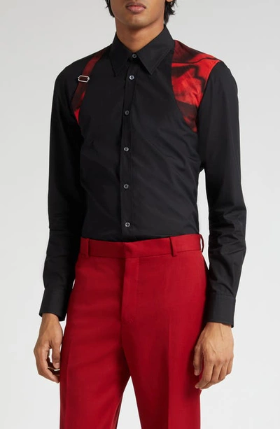 Alexander Mcqueen Print Harness Cotton Button-up Shirt In Black