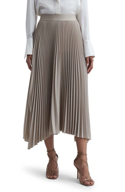 Reiss Womens Champagne Jodie Pleated Asymmetric-hem Woven Midi Skirt