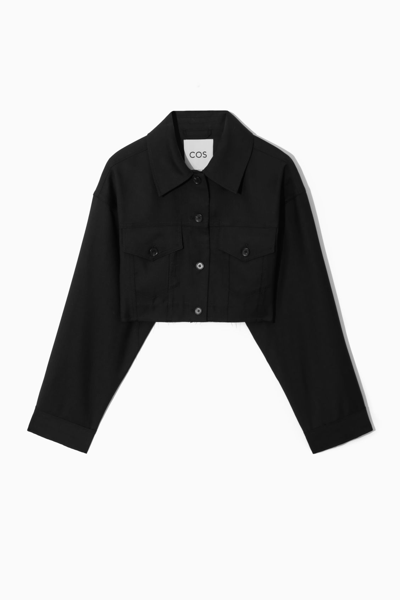 Cos Cropped Wool Overshirt In Black