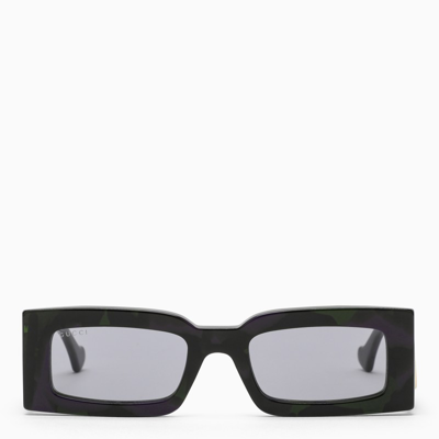 Gucci Green/violet Rectangular Sunglasses In Black