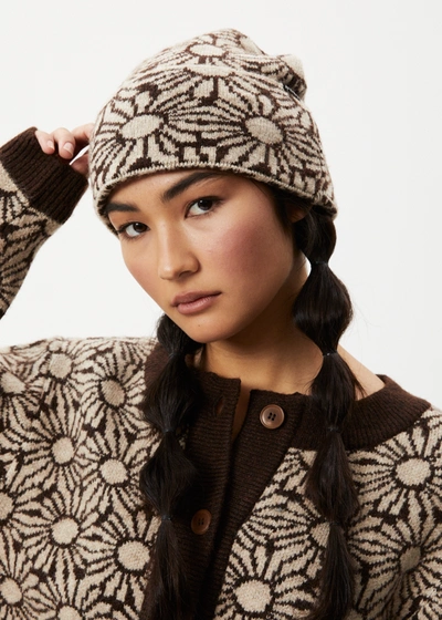 Afends Floral Knit Beanie In Brown