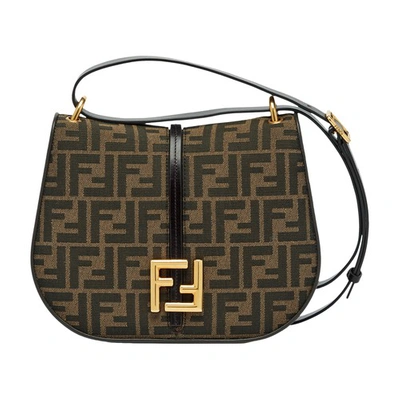 Fendi Medium C'mon Ff Jacquard Shoulder Bag In Marron